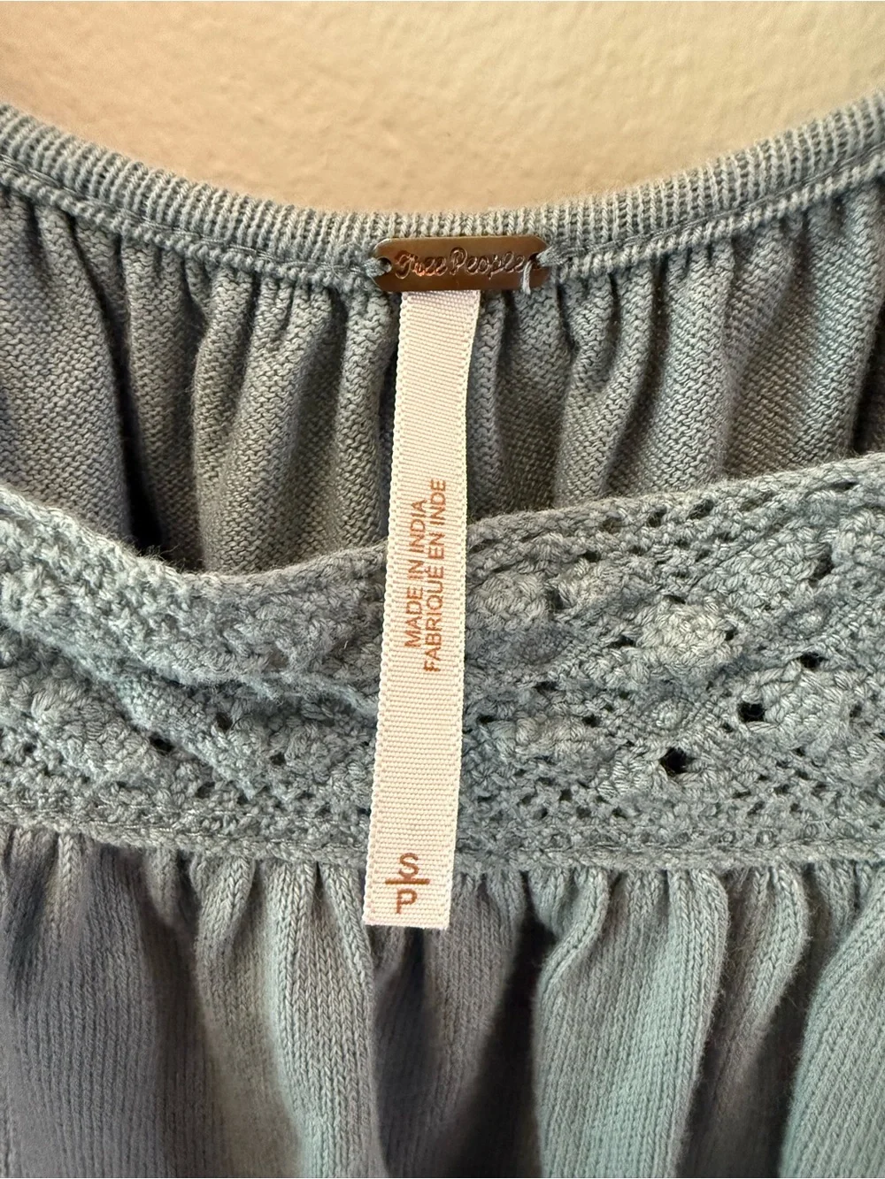 Free People Prairie Days Blue Boho Embroidered Pullover Top